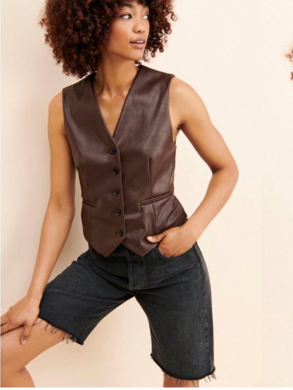 Hutch Brown Faux-Leather Button Vest
